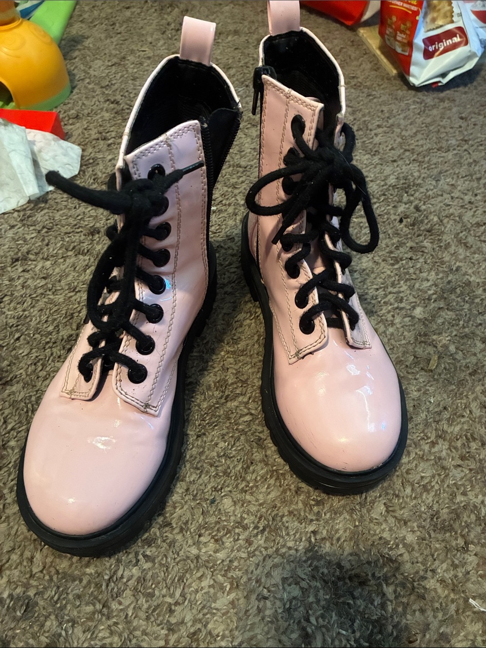 Soda Pink Patent Lace-Up Combat Boots